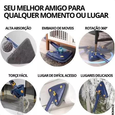 Esfregão Triangulo Mop De Limpeza Ajustável Giratória 360°