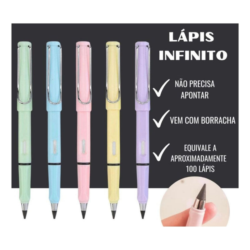 Kit 6 Lápis Infinito Grafite Eterno Com Borracha