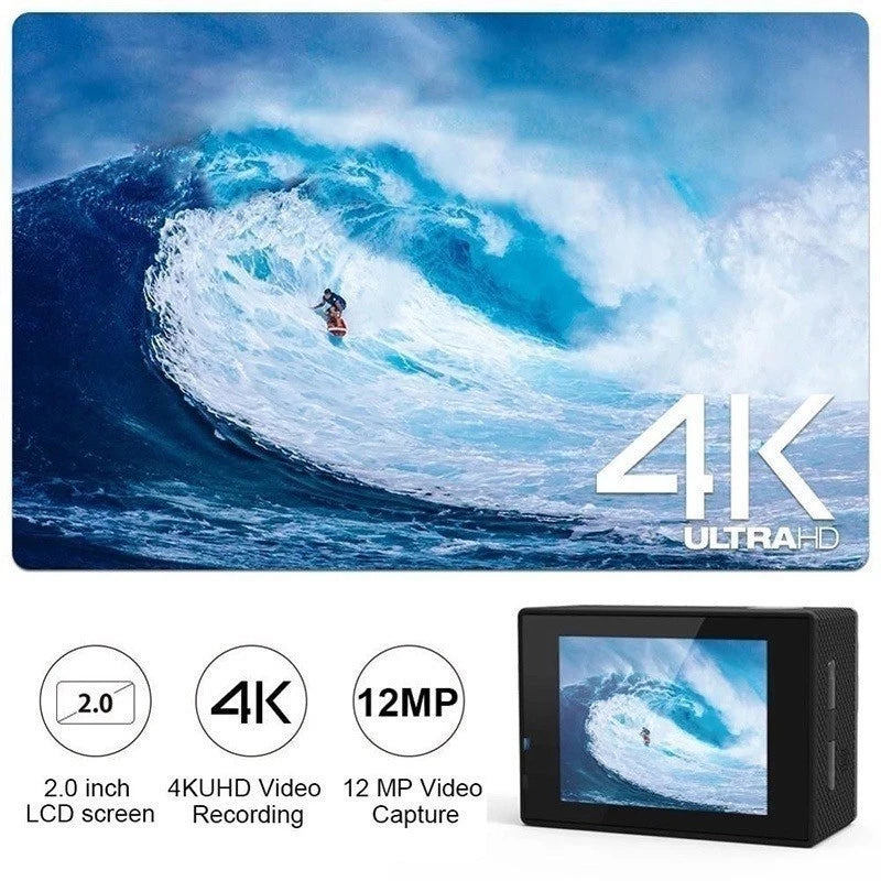 Câmera de ação 4K Ultra HD WiFi 30 metros à prova d'água com controle remoto