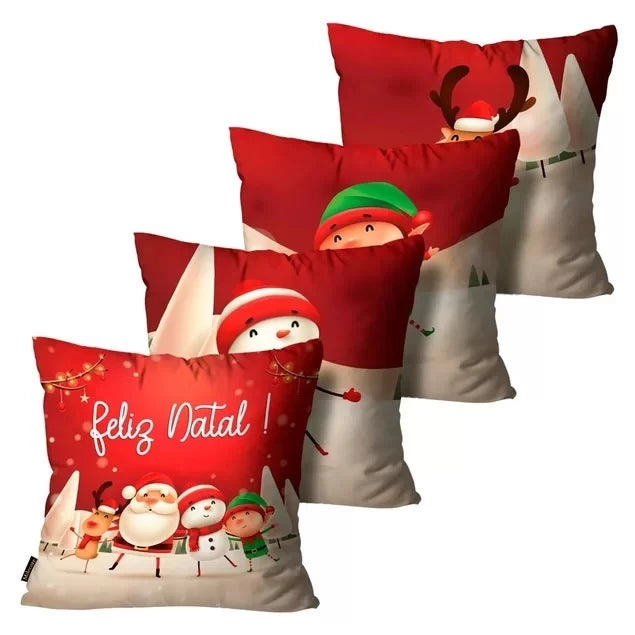 Kit 4 Capas de Almofadas Feliz Natal