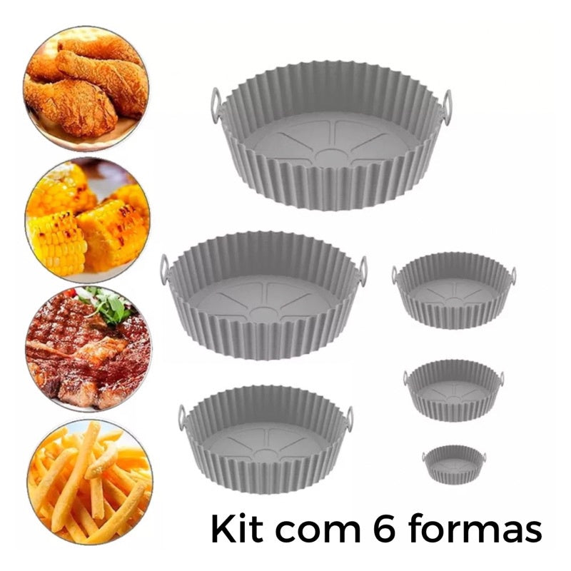 kit 6 Peças/Conjunto Cesto de Silicone Forma Redonda Air Fryer e Forno Fritadeira Elétrica com Alça