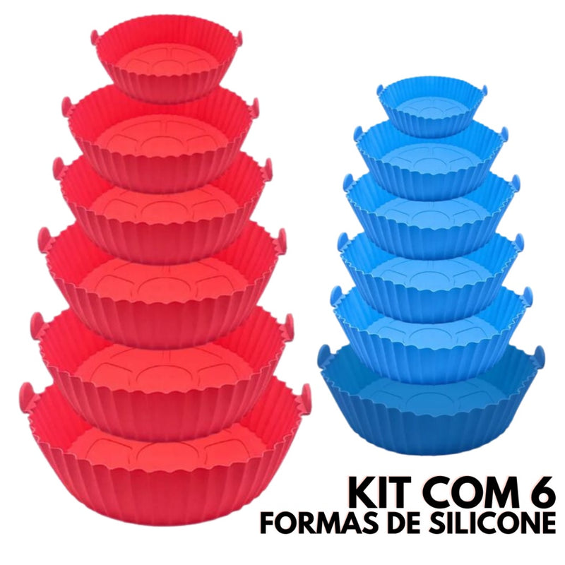 kit 6 Peças/Conjunto Cesto de Silicone Forma Redonda Air Fryer e Forno Fritadeira Elétrica com Alça