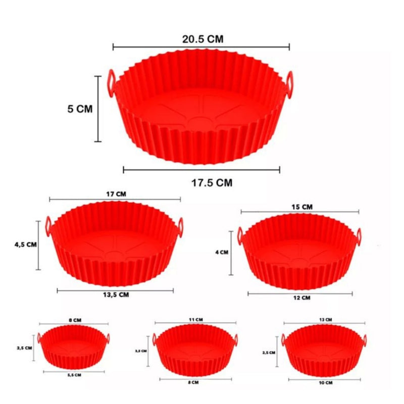 kit 6 Peças/Conjunto Cesto de Silicone Forma Redonda Air Fryer e Forno Fritadeira Elétrica com Alça